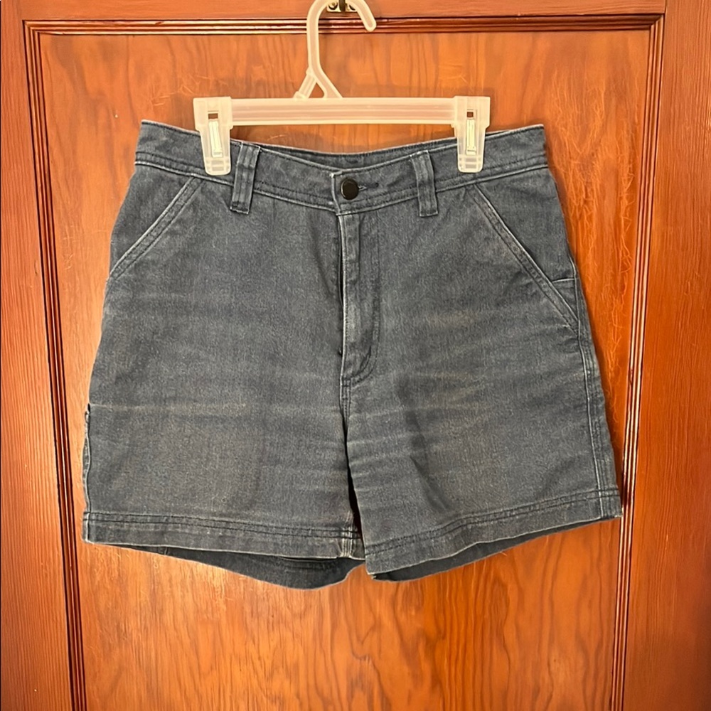 Dark Blue Canvas High-Waisted Shorts